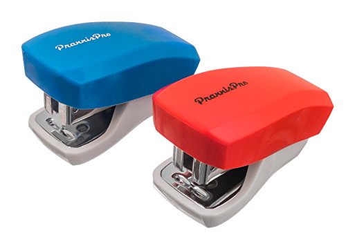 PraxxisPro Stapler Set, Mini Staplers, Built-In Staple Remover, Set of 2 (Blue, Red)