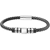 Van Heusen Men Braid Leather Bracelet with Stainless Steel Ornaments