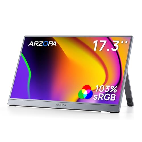 ARZOPA Portable Monitor 17.3 Inch Grey 1080P FHD 103% sRGB IPS Gaming Monitor Laptop Monitor with Built-in Stand HDMI USB C External Screen for PC Mac Mobile Phone Xbox PS5 - Z1C Plus