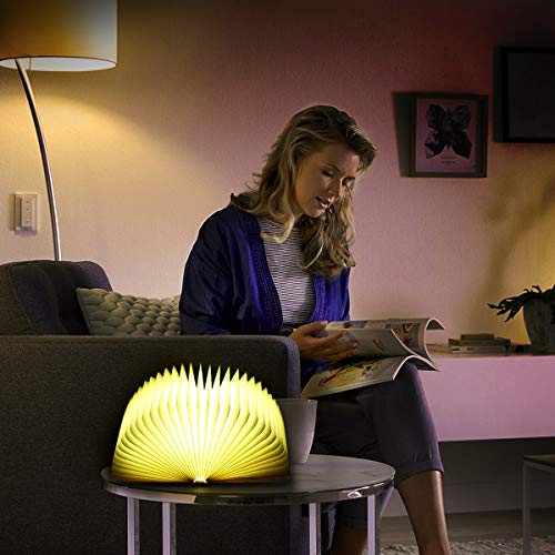 Briignite Folding Book Lamp, Wooden Desk Lamp LED Beside Lamp, USB Rechargeable Reading Light, 5 Color Modes, Perfect for Nightstand, Coffee Table, Christmas Gift, Home Decor, Size (9.45×6.5×1 in)