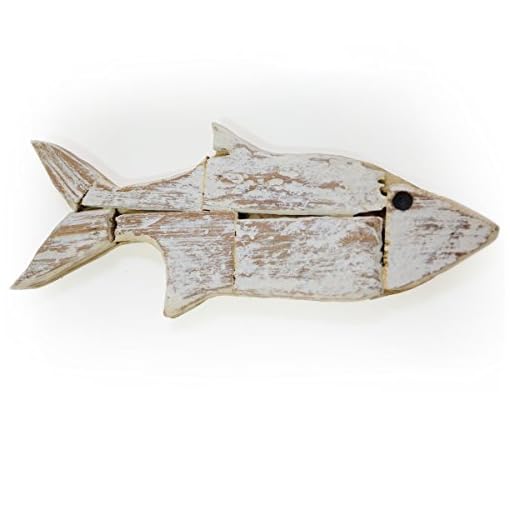 CinMin Handcarved Rustic Wood Fish Wall Plaque Decor, 15 Inch Whitewash