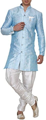 Shri India Traditional White Pathani Kurta Silk Blend Ethinc Wear Indian Dress