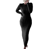 chouyatou Women's Sexy Crewneck Long Sleeve Cable Knit Bodycon Maxi Pullover Sweater Dress