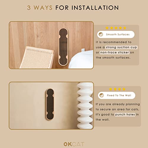 Cat Scratching Post Include No Drilling Wall Mount Way, OKCAT Wooden Wall Mounted Cat Scratcher, 2 Pack Replaceable Floor or Wall Cat Scratchers for Indoor Cats or Kittens (24 x 6 Inches)