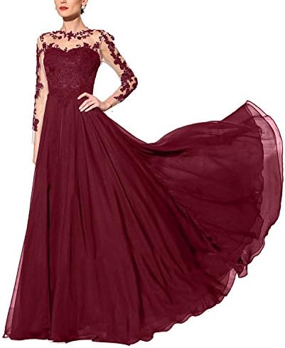 DarlingU Womens Illusion Long Sleeves Evening Party Dress Appliques Formal JR021