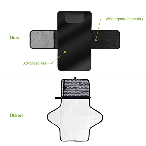 Portable Changing Pad Kit for Newborn Baby Infant - Lightweight Travel Home Diaper Changer Mat with Pockets - Waterproof & Foldable Changing Station with Head Cushion(Gray & Black) - Thumbnail 3