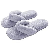 Plush Thong Slippers for Women Spa Soft Fleece Flip Flops Cozy Non-Slip Grey 8.5-9.5 B(M) US