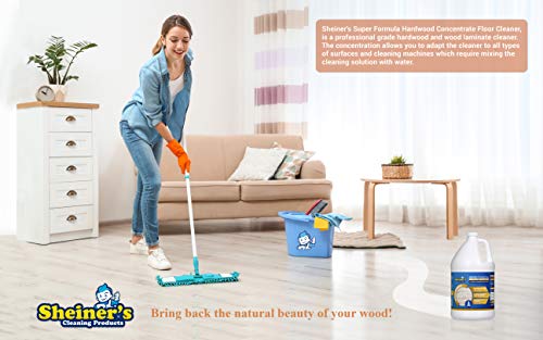 Sheiner's Hardwood Floor Cleaner, Super Formula Concentrate for Deep Cleaning of Wood, Laminate, Natural and Engineered Flooring, pH Neutral, Safe for All Hardwood Surfaces, 1 Gallon