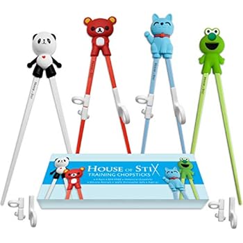 House of Stix Training chopsticks for kids adults and beginners - 4 Pairs chopstick set with attachable learning chopstick helper - right or left handed