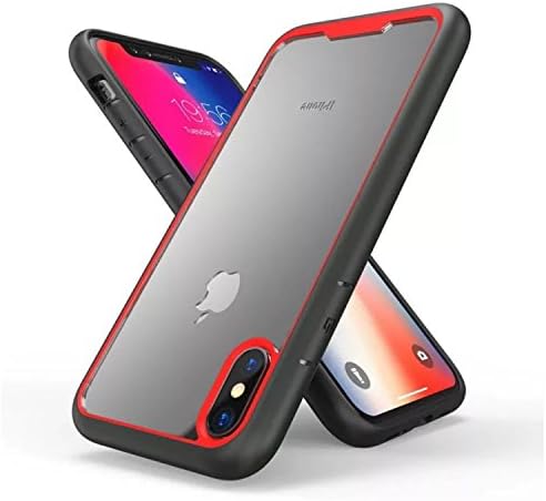 iPhone X Case, PJC STUDIO Griffin Style Premium Hybrid Protective Case with Flexible TPU Edge and Anti-Scratch Crystal Clear PC Back for Apple iPhone X 2017[Support Wireless Charging] - Clear/Red