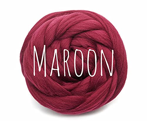 Colorful Passions Merino Wool Roving Oeko-TEX Certified Chunky Yarn Arm Knitting Felting Spinning Weaving Macrame 26-28 Microns EU Suppliers Maroon 50g (0.11lb) — image 1