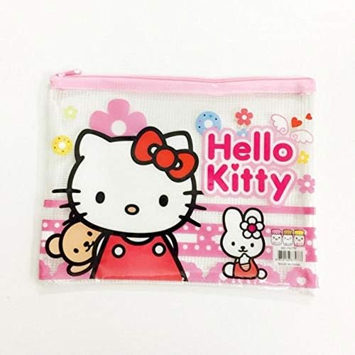 1 Pcs Hello Kitty File Holder Cosmetic Makeup Bag Pencil Case Student Stationery Storage Container Phone Bag (M)