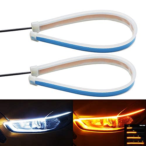Photo 1 of Flexible LED Light Strip 2Pcs 23 Inches Dual Color LED Headlight Surface Strip Light White Daytime Running Light and Yellow/Amber Turn Signal Lights Waterproof Switchback.