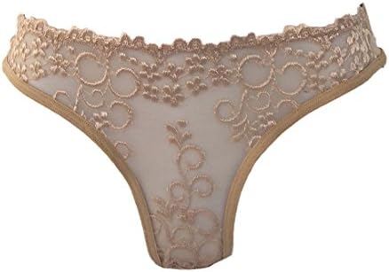 ea Lingerie Best Seller Floral Lace Low Rise Brief Panty Semi See-Through Underwear (S, NUDE)