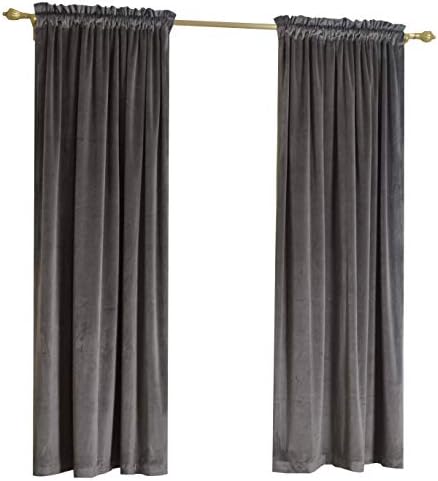 Living Room Blackout Velvet Curtains - Sound Reducing Heavy Matt Solid Rod Pocket Drapes/Panels (2 Panel Per Pack, 63 inch Long, Grey)