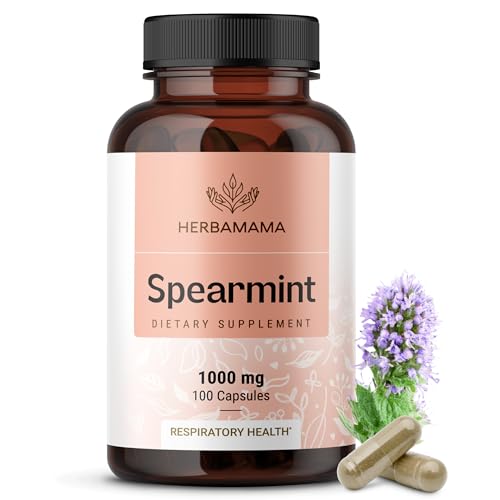 HERBAMAMA Spearmint Capsules - 1000 mg Spearmint Leaf Capsules for Digestive Support - Vegan, Non-GMO Digestive & Skin Supplement - 50-Day Supply
