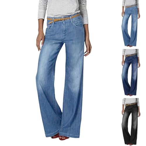 Jeans for Women UK, High Waisted Straight Fit Wide Leg Jeans, Loose Casual Denim Pants, Ladies Palazzo Trousers for Daily Wear & Office Work