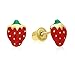 14k Yellow Gold and Red Enamel Strawberry Fruit Earrings in Secure Screw backings