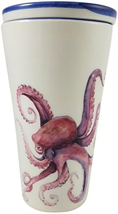 Nautical Octopus/Squid Coastal Coffee Mug with Ceramic Lid by Abbiamo Tutto