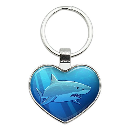 Great White Shark Realistic Heart Love Metal Keychain Key Chain Ring
