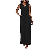 Bdwinz Womens Summer Sleeveless V Neck Jumpsuits Casual One Piece Wide Leg Long Jumpsuits for Women Dressy