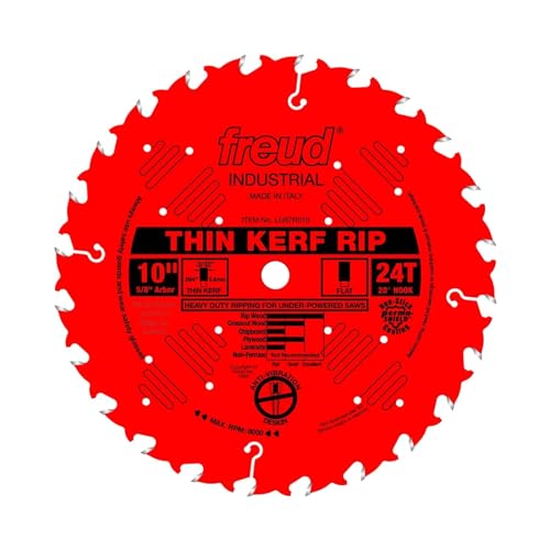 Freud Thin Kerf Rip Saw Blade with Premium Tico Hi-Density Carbide Ripping Blend for Maximum Performance - 10" Diameter, 24 Teeth, .071" Plate, Flat Grind - LU87R010