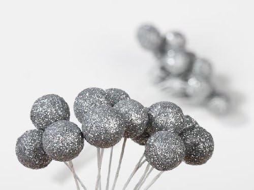 240 Silver Glitter Glitzy Mini Round Balls Picks for Holiday and Party Decorating