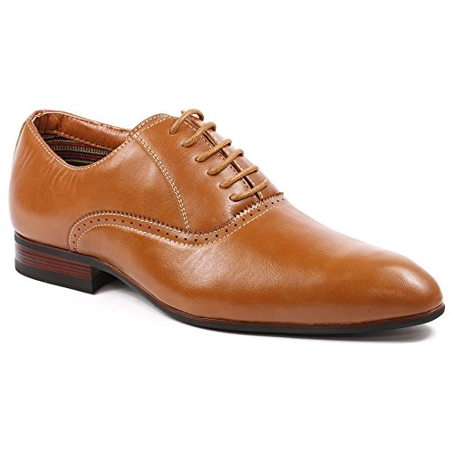 Ferro Aldo MFA-19372L Men's Camel Brown Lace Up Pointed Toe Oxford Dress Classic Shoes (8.5)