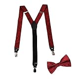 EFCB0011 Red Black Patterned Extendable Microfiber Y-Back Suspender With Match Mens Bowties Stainless Steel Clip Suppliers For Marriage By Epoint
