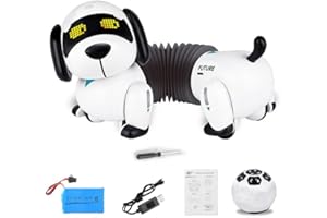 Dollox Robot Dog Remote Control Dachshund Puppy, RC Robotic Interactive Intelligent Walking Dancing Doggy Programmable Electronic Pet Toy with Music for Kids Age 6, 7, 8, 9, 10 Year Old