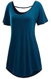 Halife Women's Short Sleeve Comfy Loose Drape Long Tunic Top with Back Cutouts