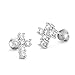 925 Sterling Silver Rhodium Plated Cross Cubic Zirconia Screwback Baby Girls Earrings