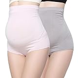ZUMIY Women’s Maternity Underwear High- Waist Bamboo Fiber Over Bump Underwear Support Briefs (L (145lb-198lb Mother), Grey+Pink/2pack)