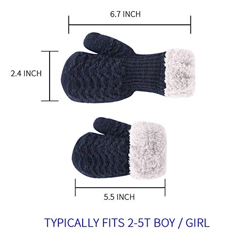ORVINNER 3 Pairs Baby Toddler Winter Mittens Kids Warm Sherpa Lined Mittens Thicken Knit Gloves for Boys Girls (Black/Navy/Mocha)