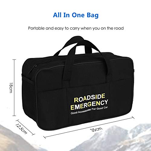 Adakiit Car Emergency Kit, Roadside Assistance 99-in-1 Auto Safety Kit with Jumper Cables,Folding Military Shovel,Air Compressor,Tow Rope,Triangle,Tire Pressure Gauges,Safety Hammer etc.