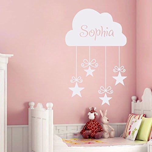 Lovely Personalised Custom Girls Name Decals Vinyl Cloud And Stars Wall Sticker Home Decor Baby Girls Bedroom Wall Art Decoration-You select color and name