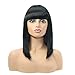 BLSWANER Bob Wigs with Bangs Synthetic Short Straight Hair Black Wigs for Women