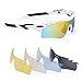 FiveBox Polarized U.V Protection Sports Glasses ,Cycling Wrap Sunglasses Goggle with 5 Interchangeable Lenses Unbreakable for Riding Driving Fishing Running Golf And All Outdoor Activities With Retail Package-Black And White.