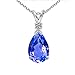 Diane Lo'ren .925 Sterling Silver 4.00 CTW Diamond Accent Blue Tanzanite Pear Shaped Pendant Necklace for Women || The Perfect Gift for Valentine's day