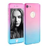 iPhone 7 Plus 5.5 Inch Full Body Hard Case-Auroralove 360 Degree Full Protective Slim Sleek Front Back Case for iPhone 7 Plus 5.5 Inch with Tempered Glass Screen Protector(Pink+Blue)