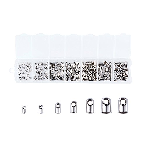Pandahall 7 Size 180 Pcs/Box Platinum Plated Tube Brass Cord Ends Jewelry Making End Caps Terminators End Tip Bead Caps