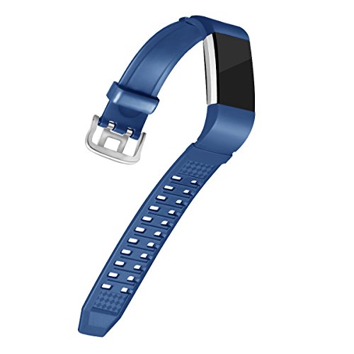 MoreToys Silicone Adjustable Replacement Accessory Sport Watch Band Wrist Strap Bracelet for Fitbit Charge 2 Fitness Wristband (Blue)