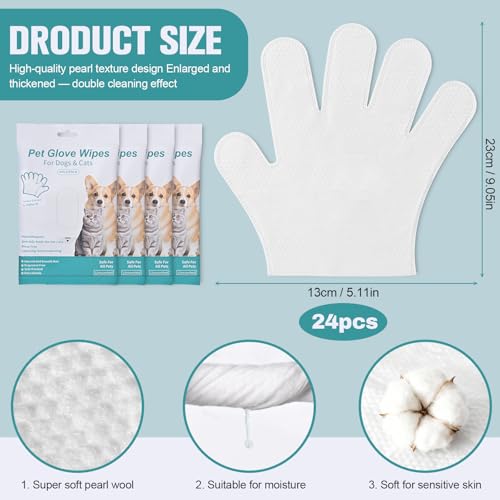 DWDHYEAN 24 Pieces Dog Washing Gloves Hypoallergenic Cleaning Gloves Pet Wipes Gloves Pet Care for Cleaning and Daily Care of Dogs and Cats