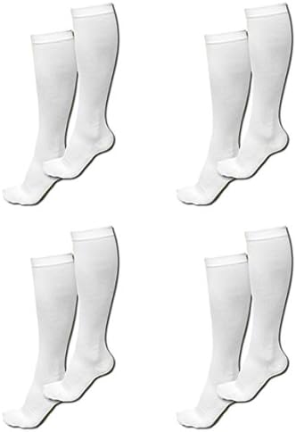 (4 Pair, Lg/XL, White) ASRocky Graduated Compression Socks Anti-Fatigue Antimicrobial Calf High Below Knee Mens Womens Sock Leg Foot Ankle Heel Support Pain Relief Stockings Reduce Swelling
