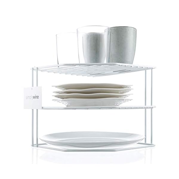 simplywire – 3 Tier Plate Rack - Kitchen Cupboard Organiser – White