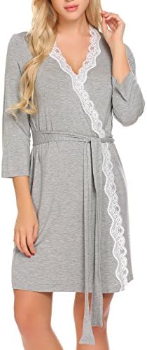 Luxilooks Robes Women Short V-Neck Sleepwear Nighties Lace Trim Belt Bathrobe S-XXL