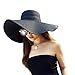 Itopfox Womens Beachwear Sun Hat Striped Straw Hat Floppy Big Brim Hat Black 1,One Size(22inch-22.8inch Circumference)
