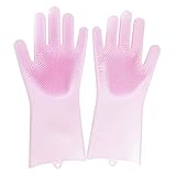 Marsoul Magic Saksak Silicone Gloves Wash Scrubber, Heat Resistant Reusable Brush Silicone Dish Scrubber for Cleaning, Household, Dish Washing, Washing the Car, Pet Hair Care (Pink)