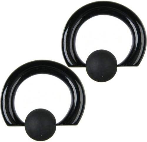 Pair of Glass Tapered Captive Bead Rings with Rubber Bead: 2g 5/8" Black