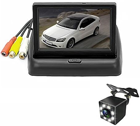 FIVE BEE 4.3 inch Foldable TFT LCD Monitor Backup Truck Camper Night Vision Parking Reverse Assistance System Kit, with 8 Waterproof LED 170°Viewing Car Rear View Camera (Black)